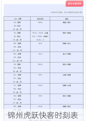 锦州虎跃快客时刻表